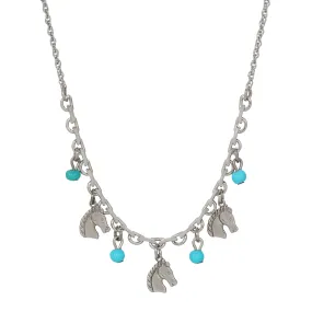 1928 Jewelry Equestrian Charms & Turquoise Beads Necklace 16"   3" Extension