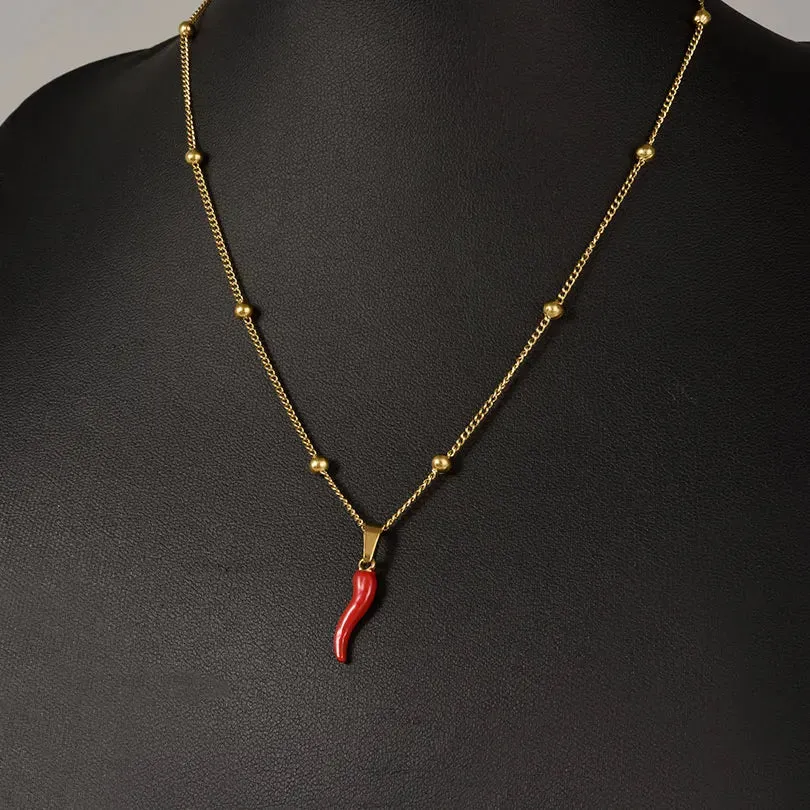 1Pc Stainless Steel Hot Pepper Pendant Necklace for Women