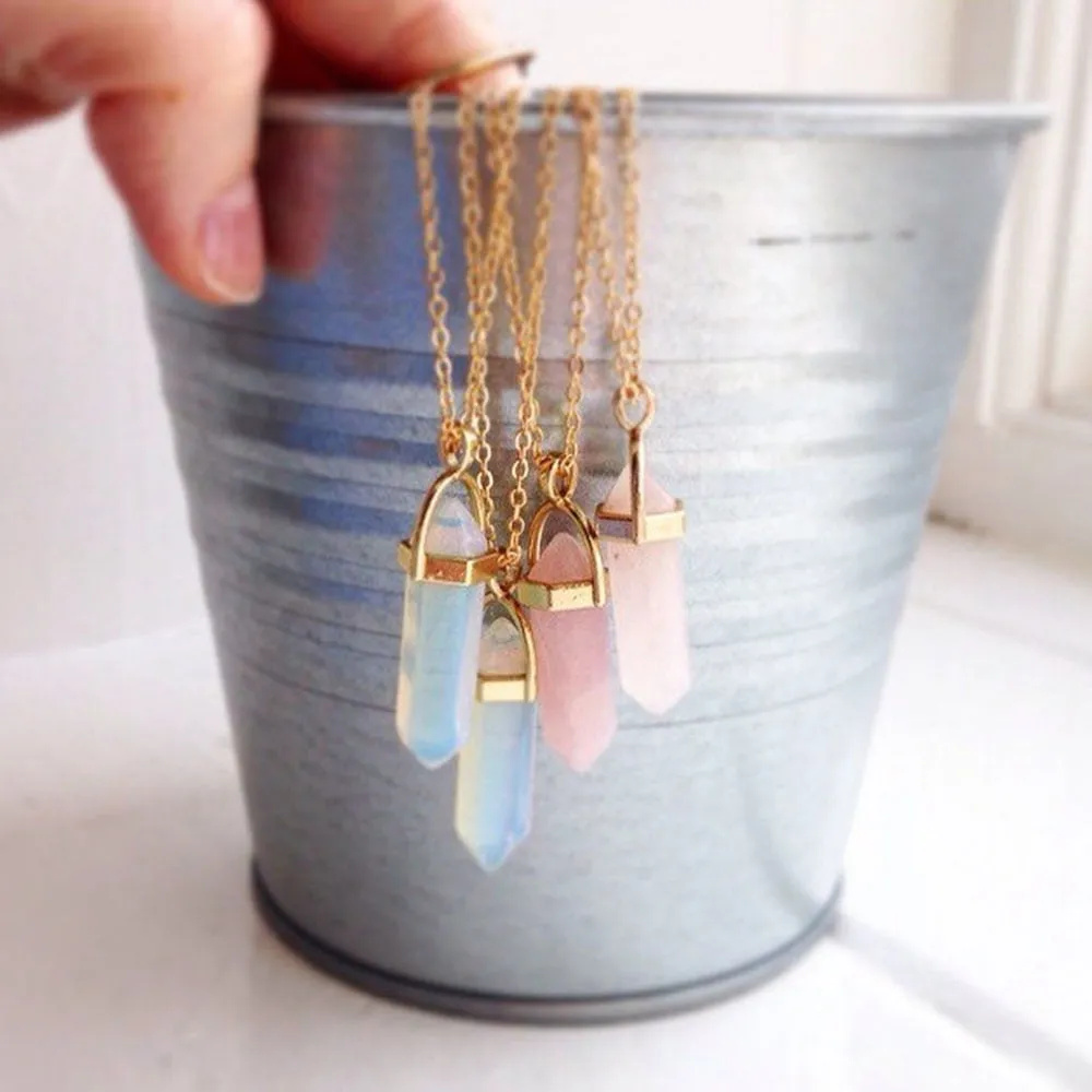2021 IPARAM Fashion Trend Crystals Necklace Bohemian Hexagon Opal Pendant Necklace
