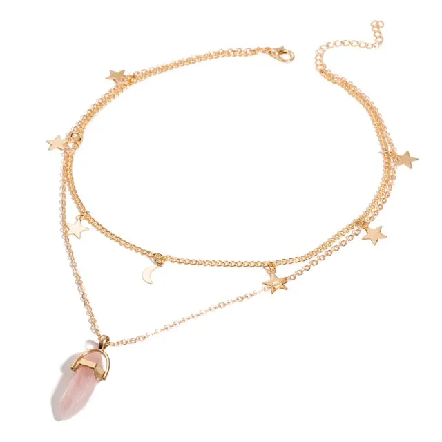 2021 IPARAM Fashion Trend Crystals Necklace Bohemian Hexagon Opal Pendant Necklace