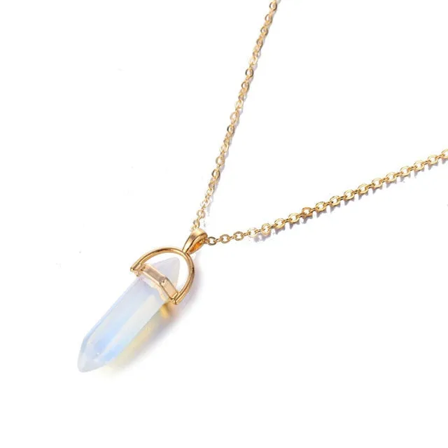 2021 IPARAM Fashion Trend Crystals Necklace Bohemian Hexagon Opal Pendant Necklace