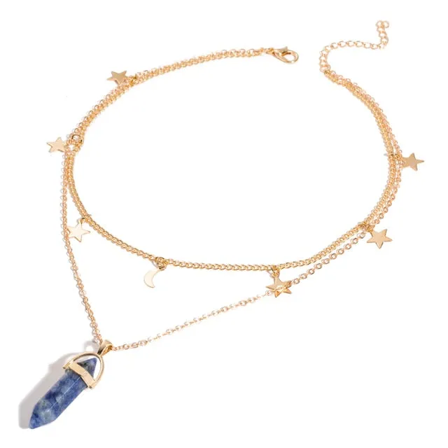2021 IPARAM Fashion Trend Crystals Necklace Bohemian Hexagon Opal Pendant Necklace