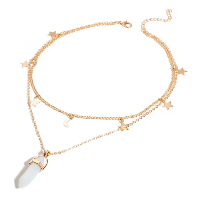 2021 IPARAM Fashion Trend Crystals Necklace Bohemian Hexagon Opal Pendant Necklace