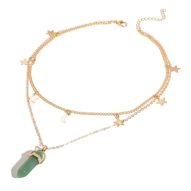 2021 IPARAM Fashion Trend Crystals Necklace Bohemian Hexagon Opal Pendant Necklace