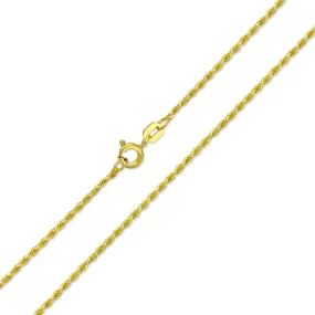 2MM 14K Gold Plated Sterling Silver Rope Chain Necklace Italy 16-24 Inch