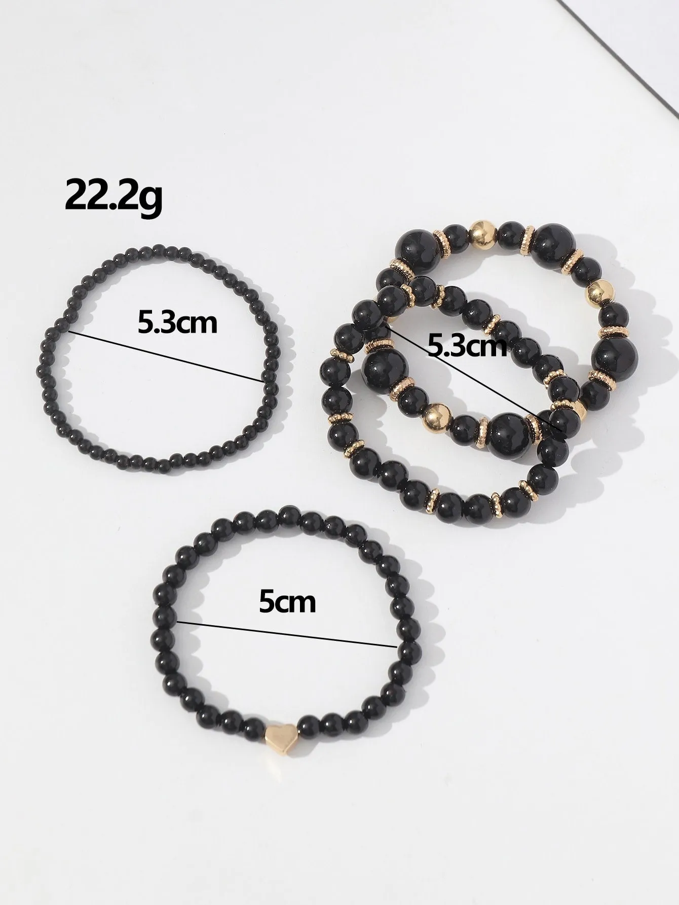 4pcs Heart Decor Black Beaded Bracelet Women Bracelet Stackable Bracelet Crafted