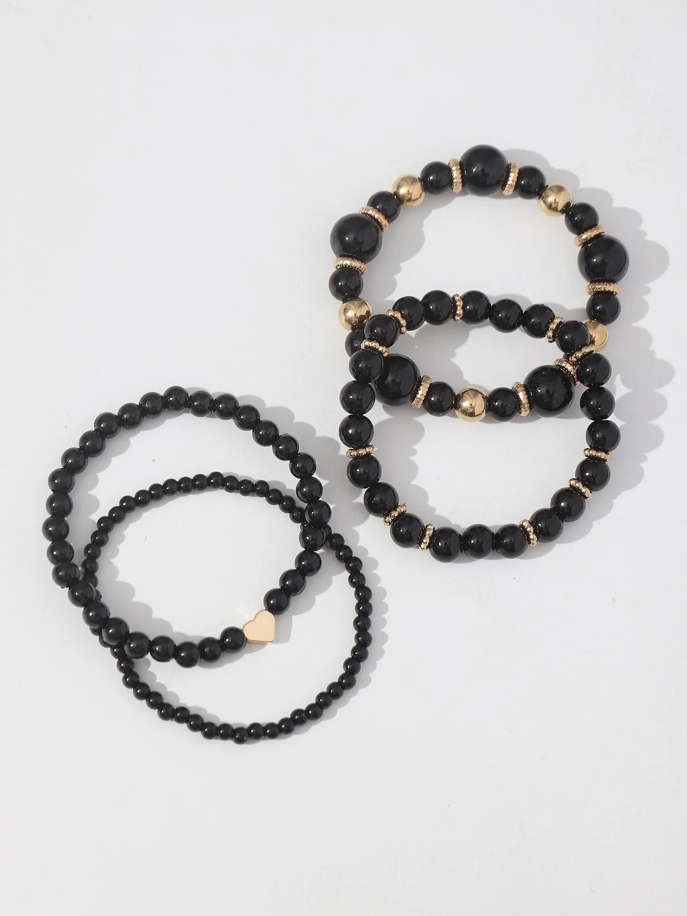 4pcs Heart Decor Black Beaded Bracelet Women Bracelet Stackable Bracelet Crafted