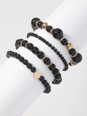 4pcs Heart Decor Black Beaded Bracelet Women Bracelet Stackable Bracelet Crafted