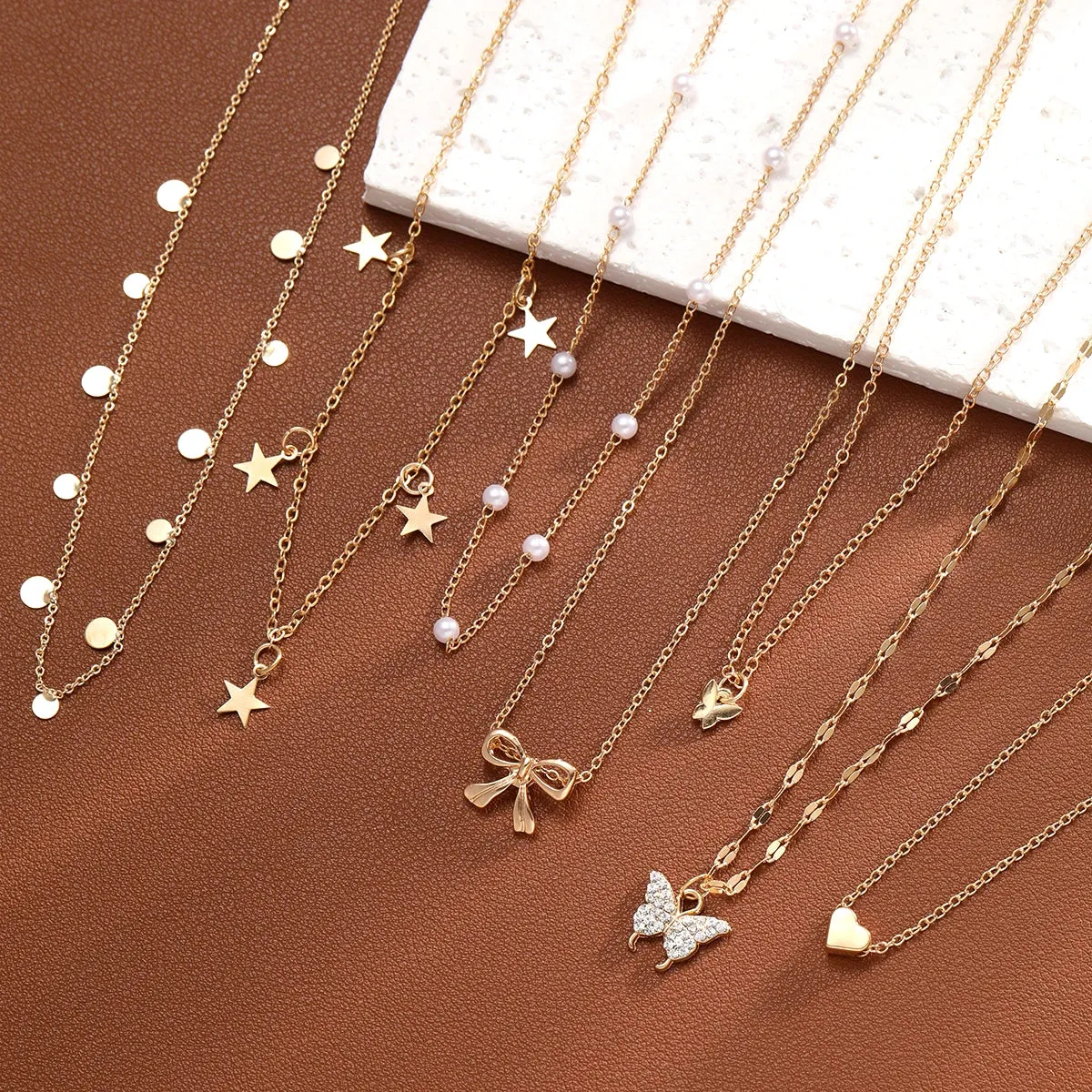 9 Pcs Simple Choker Necklaces for Women Fashion Love Heart Star Pendant Jewelry Gift