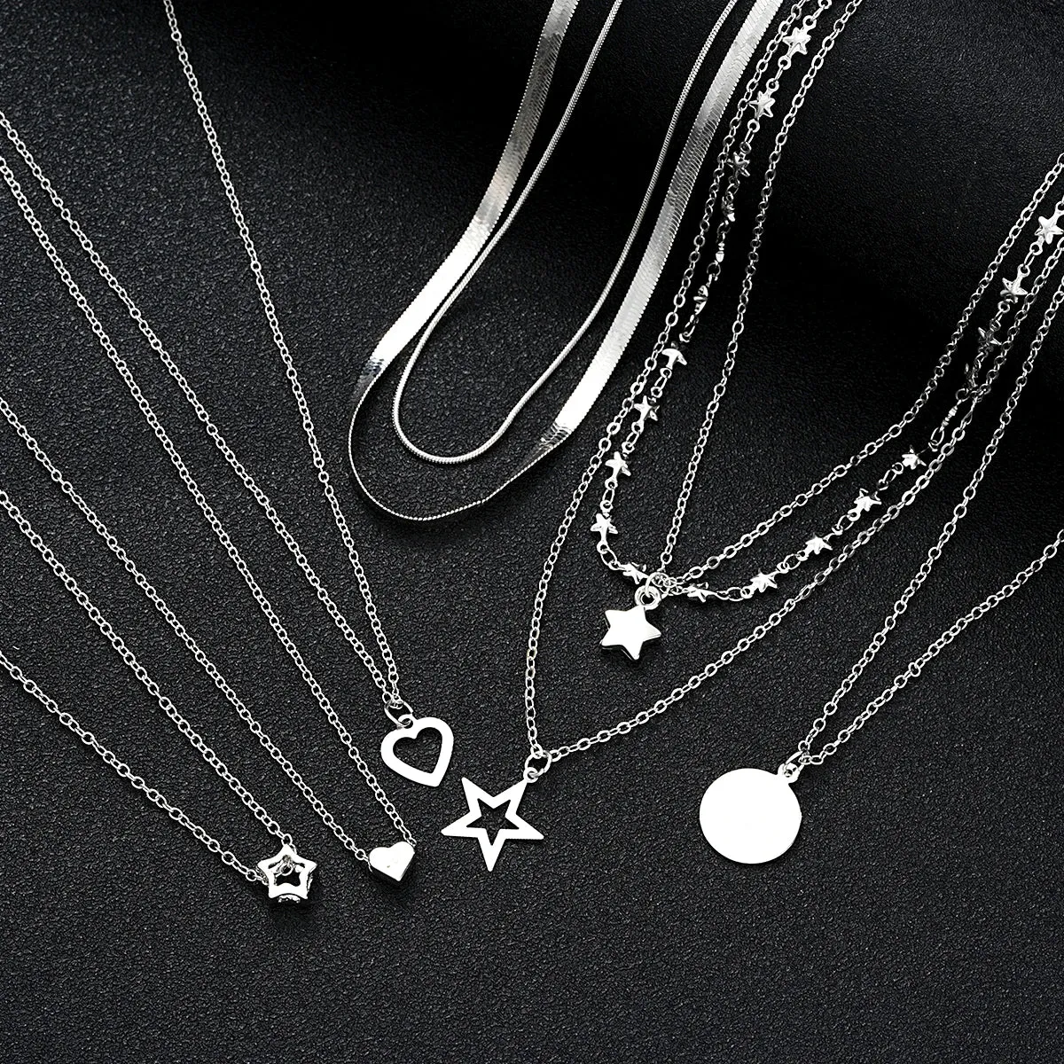 9 Pcs Simple Choker Necklaces for Women Fashion Love Heart Star Pendant Jewelry Gift