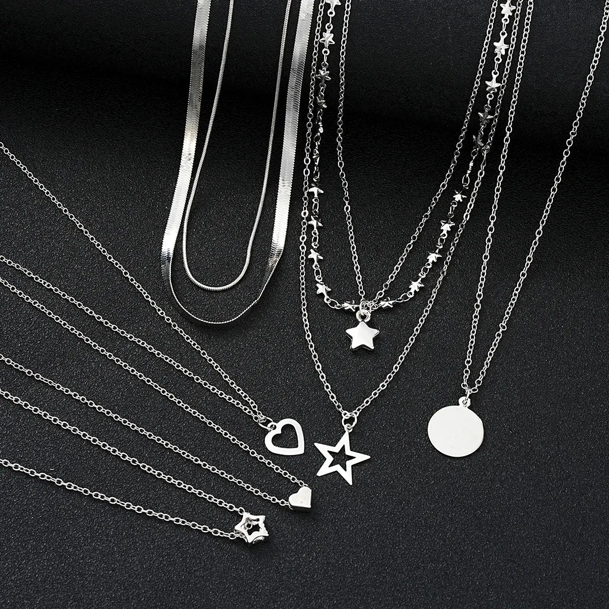 9 Pcs Simple Choker Necklaces for Women Fashion Love Heart Star Pendant Jewelry Gift