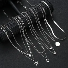 9 Pcs Simple Choker Necklaces for Women Fashion Love Heart Star Pendant Jewelry Gift