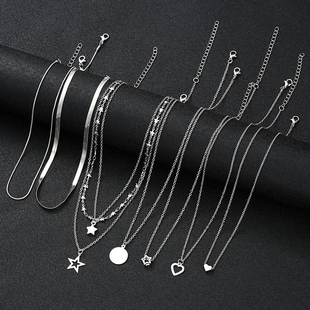 9 Pcs Simple Choker Necklaces for Women Fashion Love Heart Star Pendant Jewelry Gift