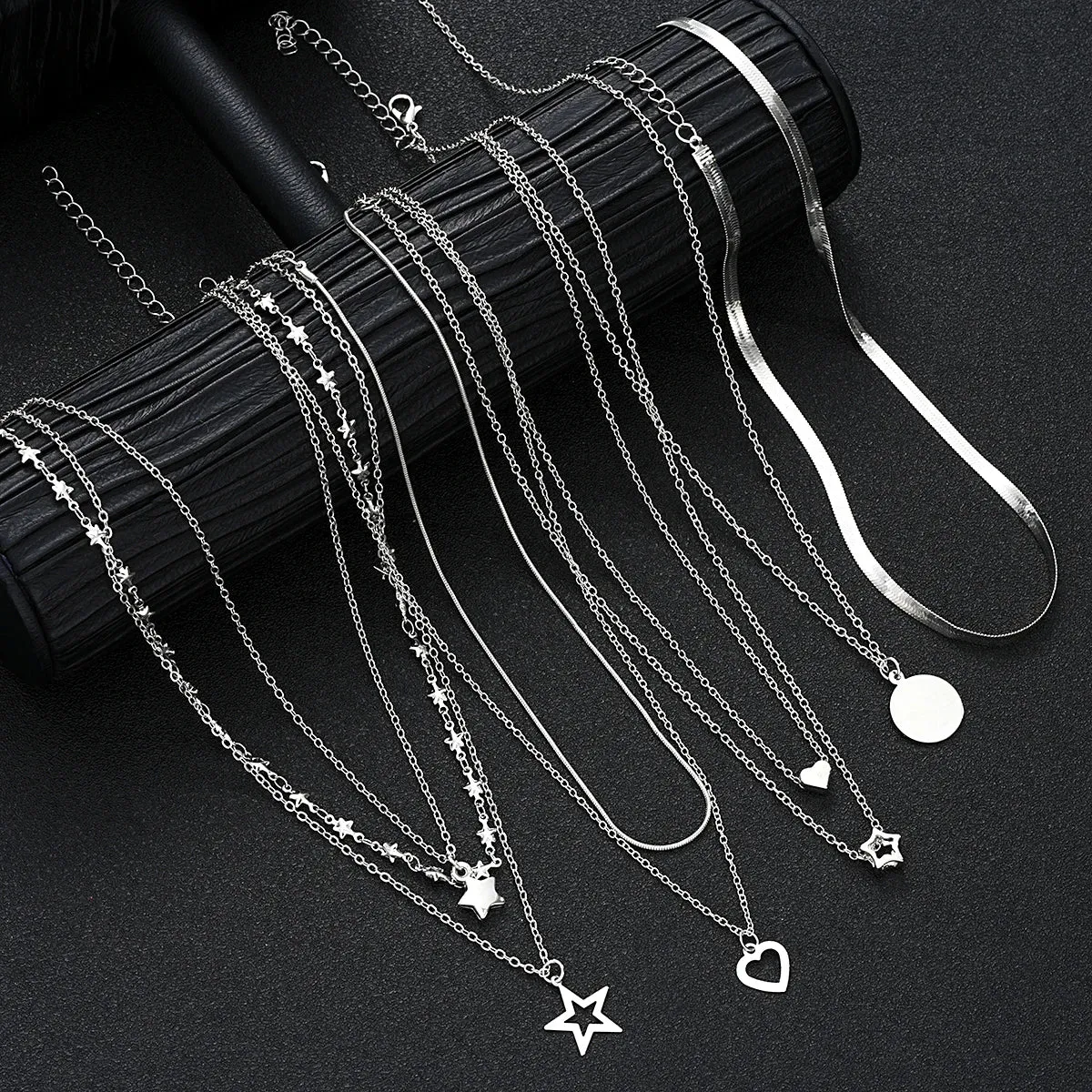 9 Pcs Simple Choker Necklaces for Women Fashion Love Heart Star Pendant Jewelry Gift
