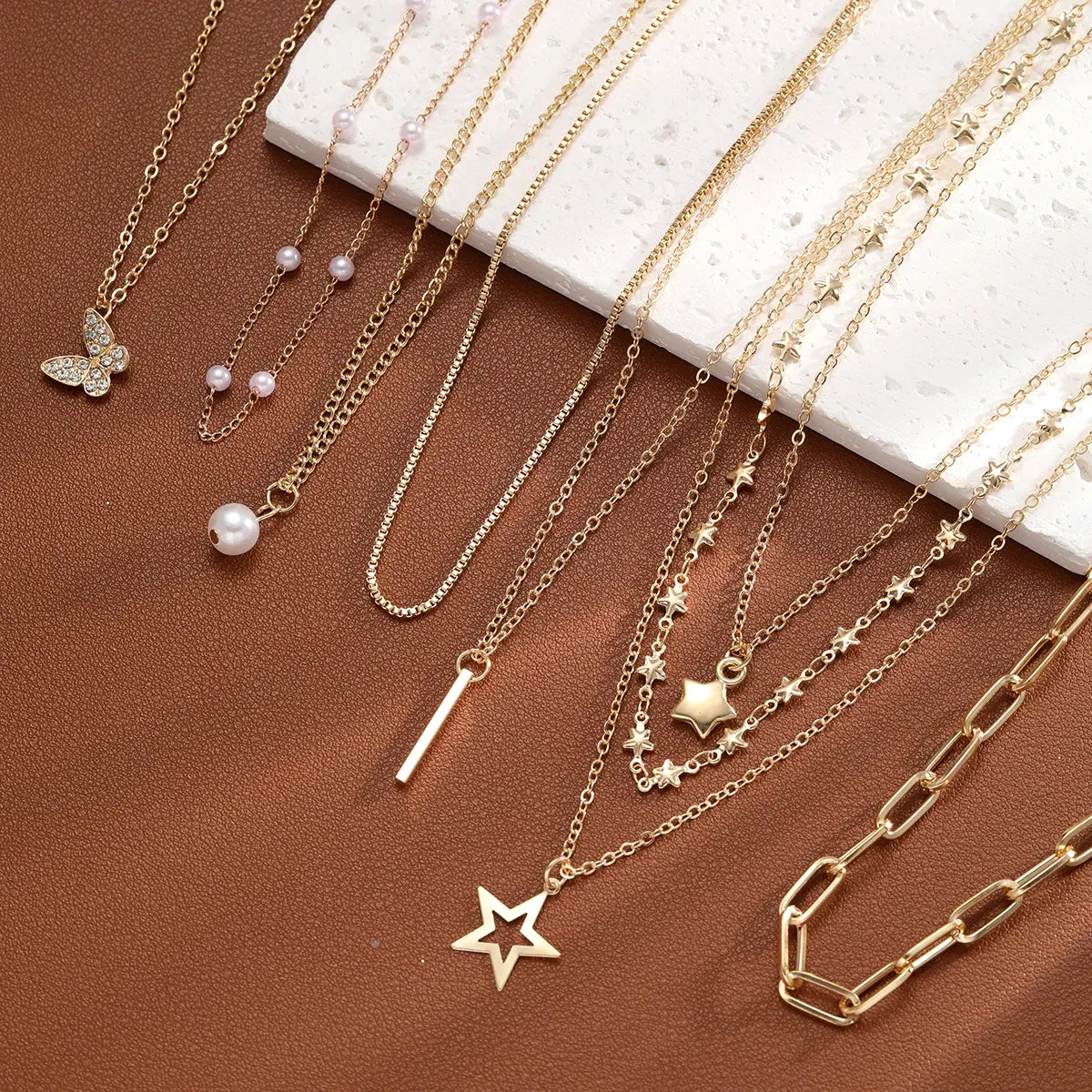 9 Pcs Simple Choker Necklaces for Women Fashion Love Heart Star Pendant Jewelry Gift