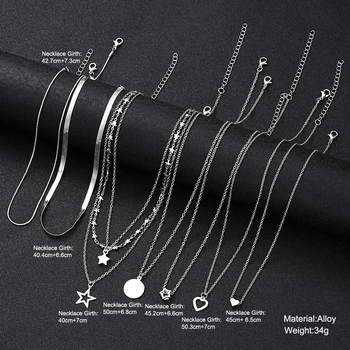 9 Pcs Simple Choker Necklaces for Women Fashion Love Heart Star Pendant Jewelry Gift
