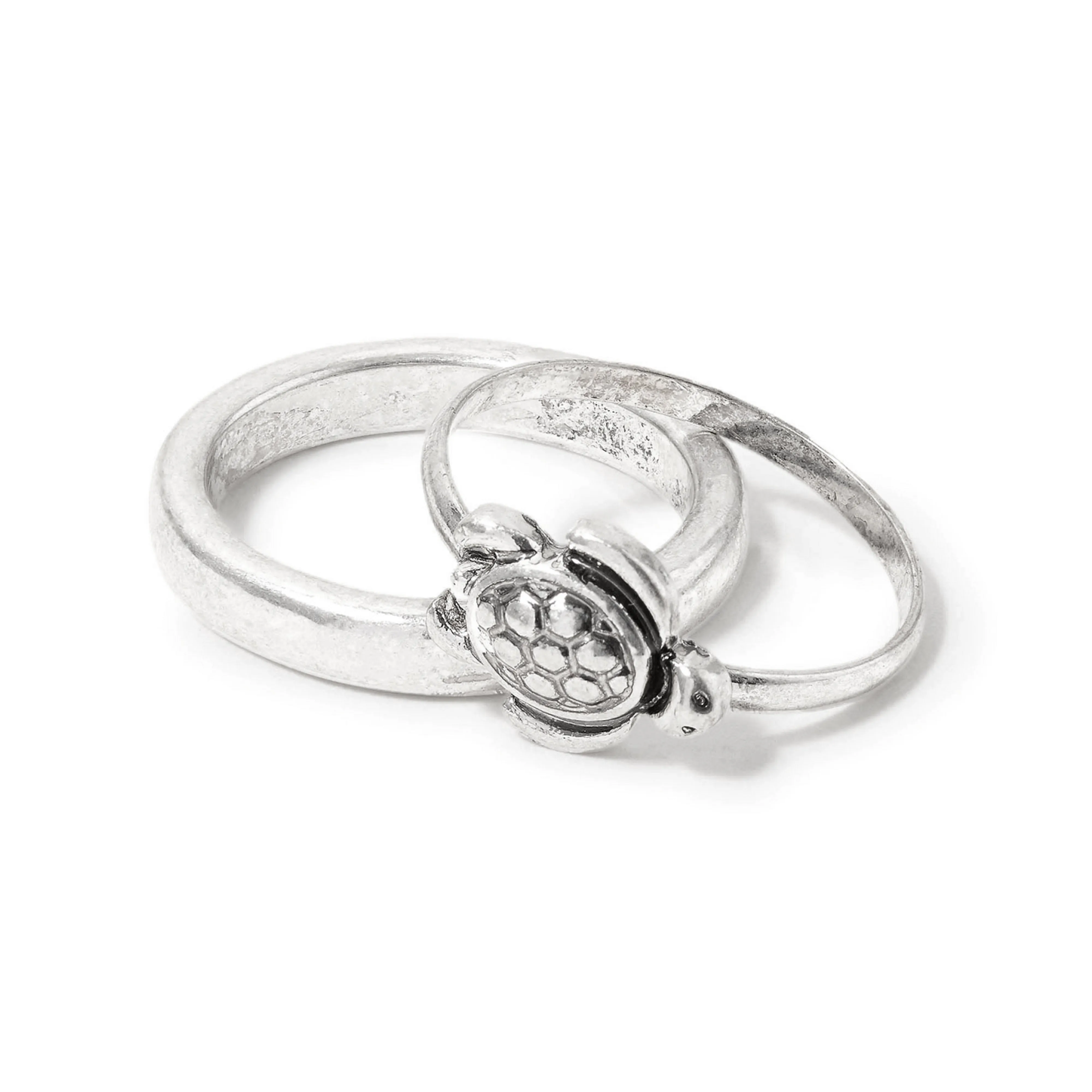 Accessorize London Women's set of 2 Silver Tilly Turtle Ring Pack-Large