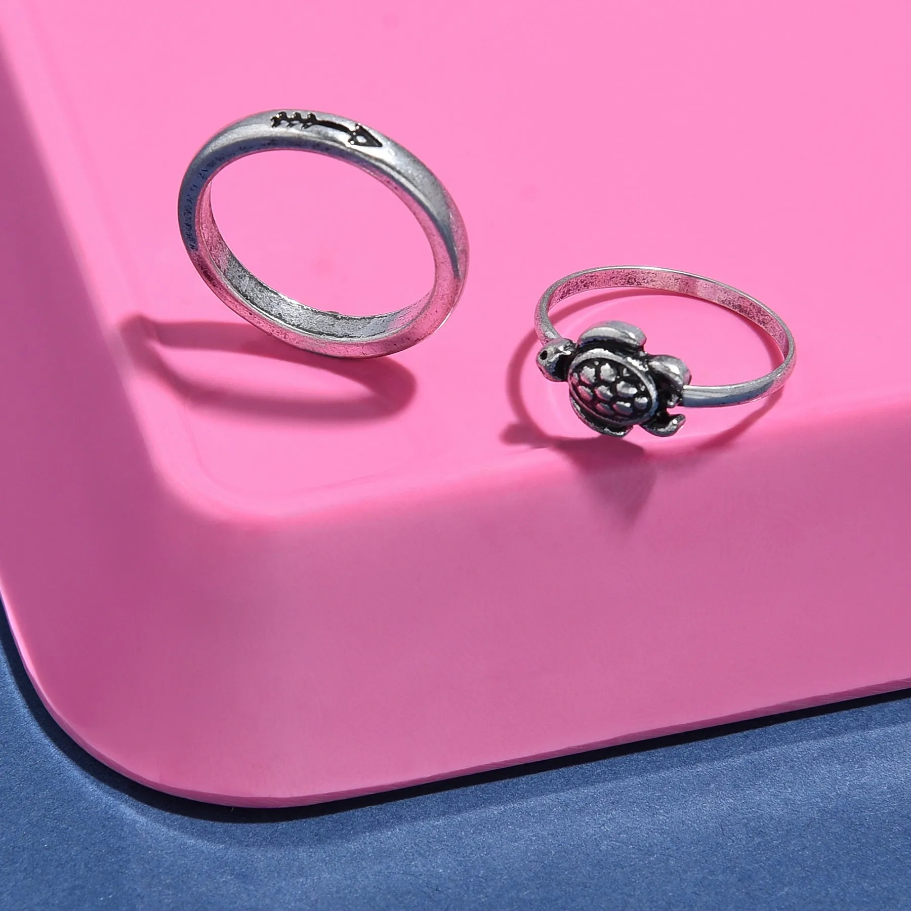 Accessorize London Women's set of 2 Silver Tilly Turtle Ring Pack-Large