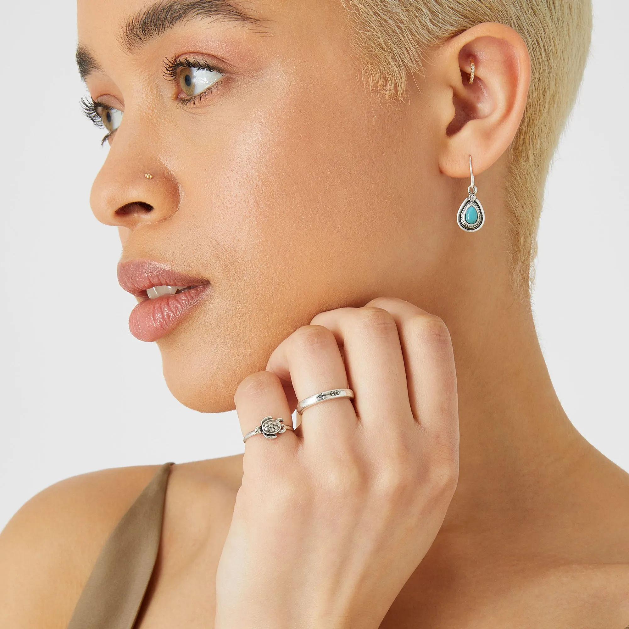 Accessorize London Women's set of 2 Silver Tilly Turtle Ring Pack-Large