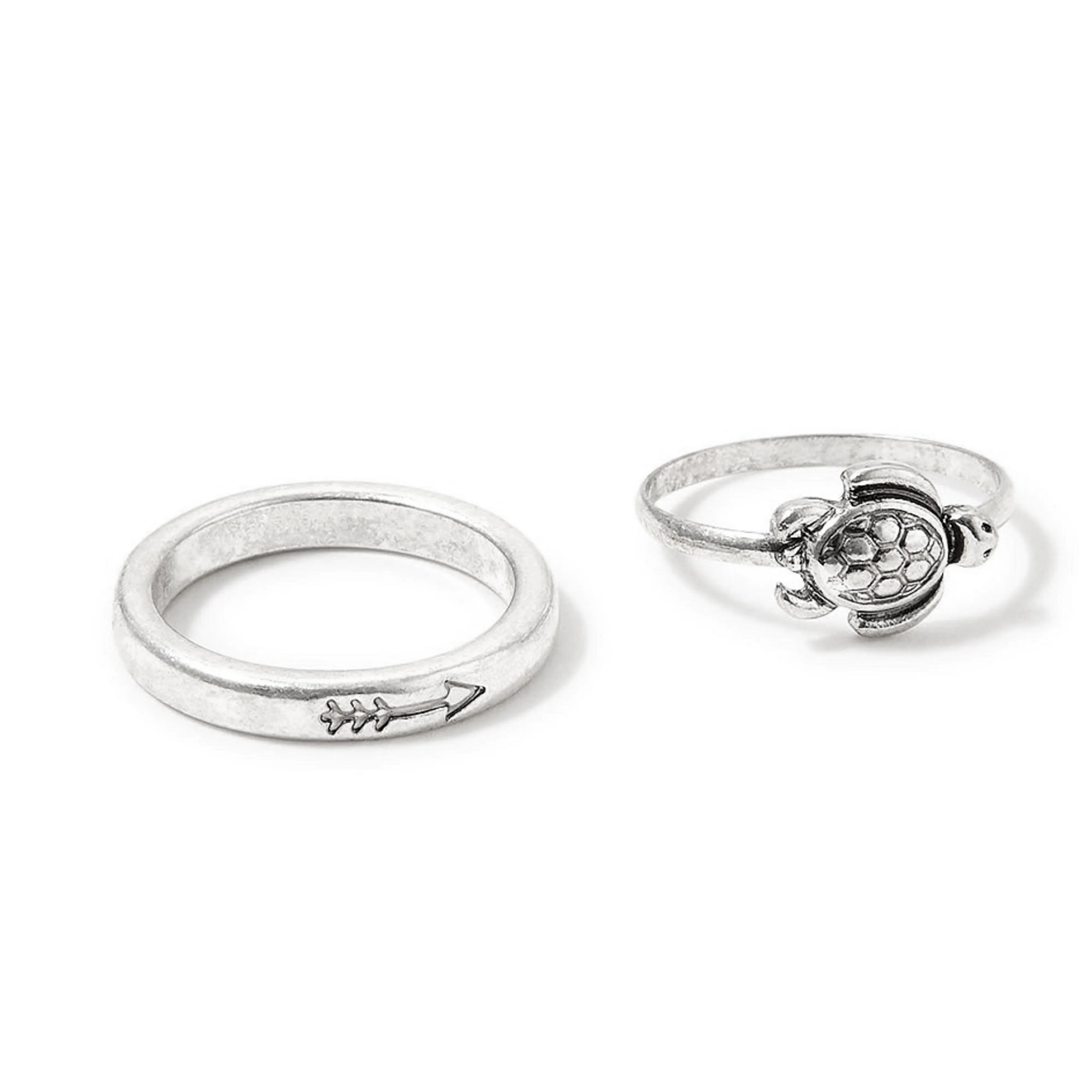 Accessorize London Women's set of 2 Silver Tilly Turtle Ring Pack-Large