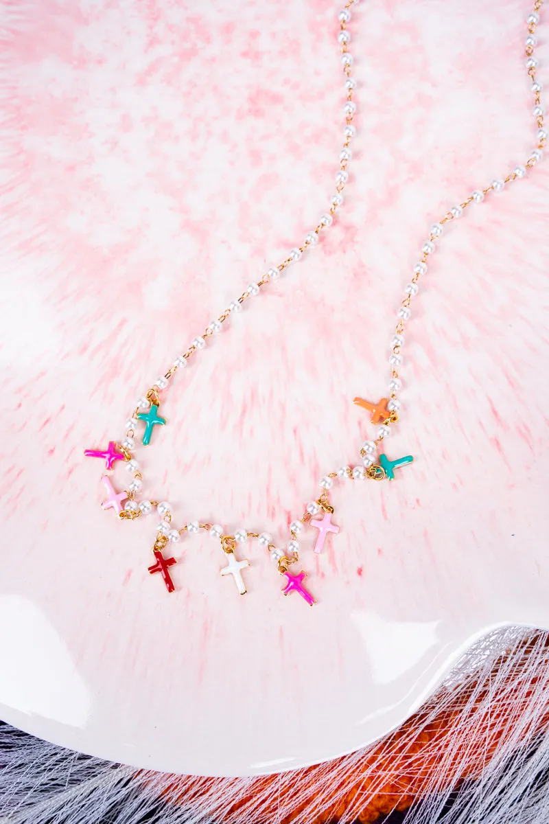 Alaina Pearl Goldtone Cross Necklace
