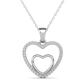 Amorette 18k White Gold Plated Double Heart Pendant Necklace with Pave Simulated Diamond Crystals