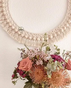 ARSHLAZA Macrame Hanging Wall Mirror with Macrame Round Mirror Art Boho Decor Macrame Decorative Mirror [M112] Framed, White