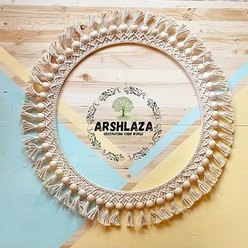 ARSHLAZA Macrame Hanging Wall Mirror with Macrame Round Mirror Art Boho Decor Macrame Decorative Mirror [M112] Framed, White