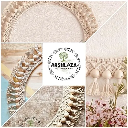 ARSHLAZA Macrame Hanging Wall Mirror with Macrame Round Mirror Art Boho Decor Macrame Decorative Mirror [M112] Framed, White