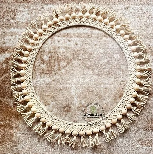 ARSHLAZA Macrame Hanging Wall Mirror with Macrame Round Mirror Art Boho Decor Macrame Decorative Mirror [M112] Framed, White