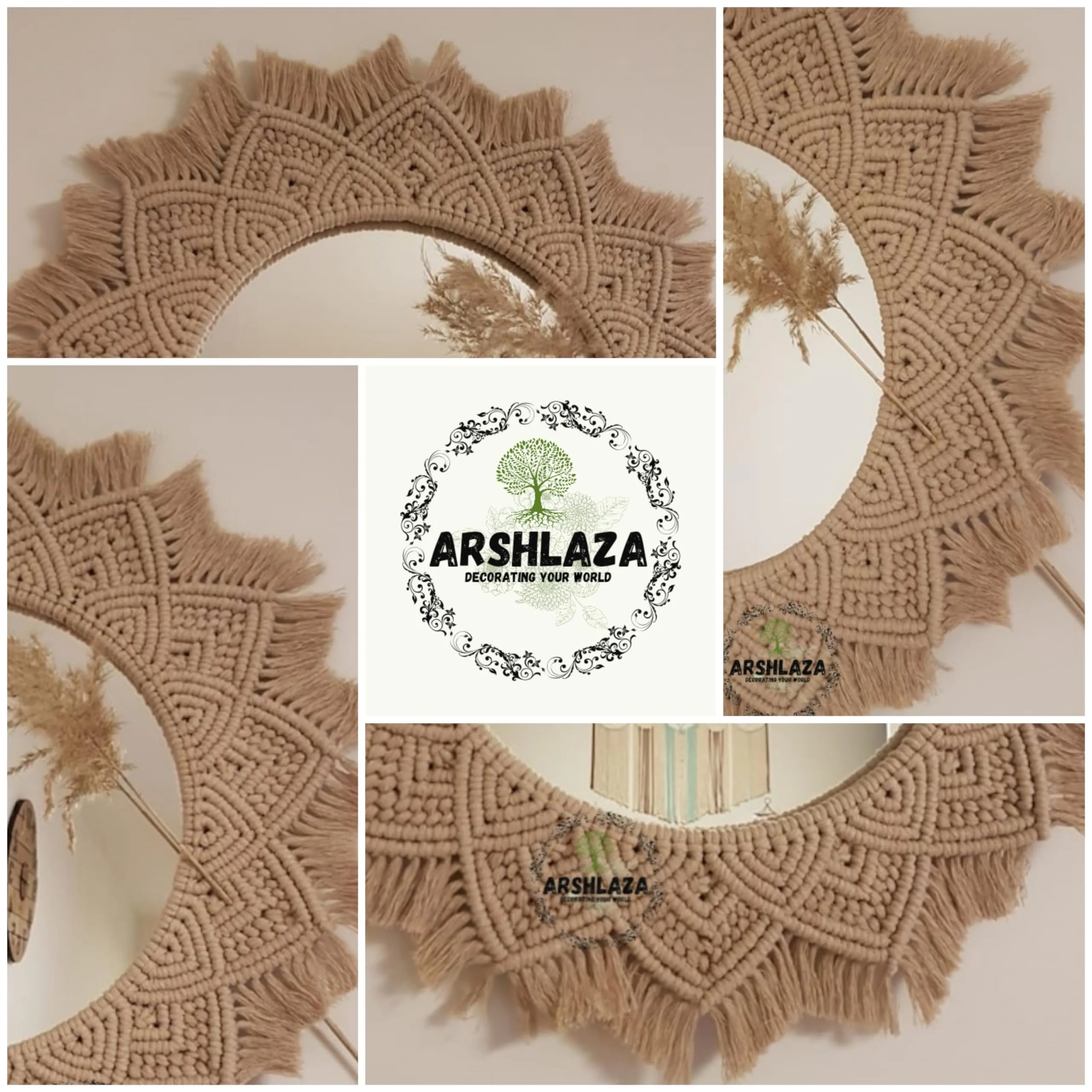 ARSHLAZA Macrame Hanging Wall Mirror with Macrame Round Mirror Art Boho Decor Macrame Decorative Mirror [MBRN1] Framed, Off-White