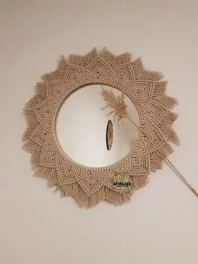 ARSHLAZA Macrame Hanging Wall Mirror with Macrame Round Mirror Art Boho Decor Macrame Decorative Mirror [MBRN1] Framed, Off-White