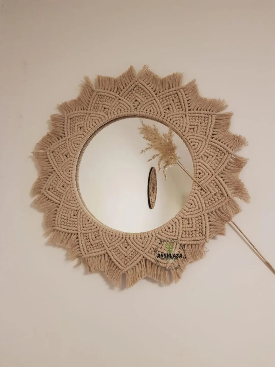 ARSHLAZA Macrame Hanging Wall Mirror with Macrame Round Mirror Art Boho Decor Macrame Decorative Mirror [MBRN1] Framed, Off-White