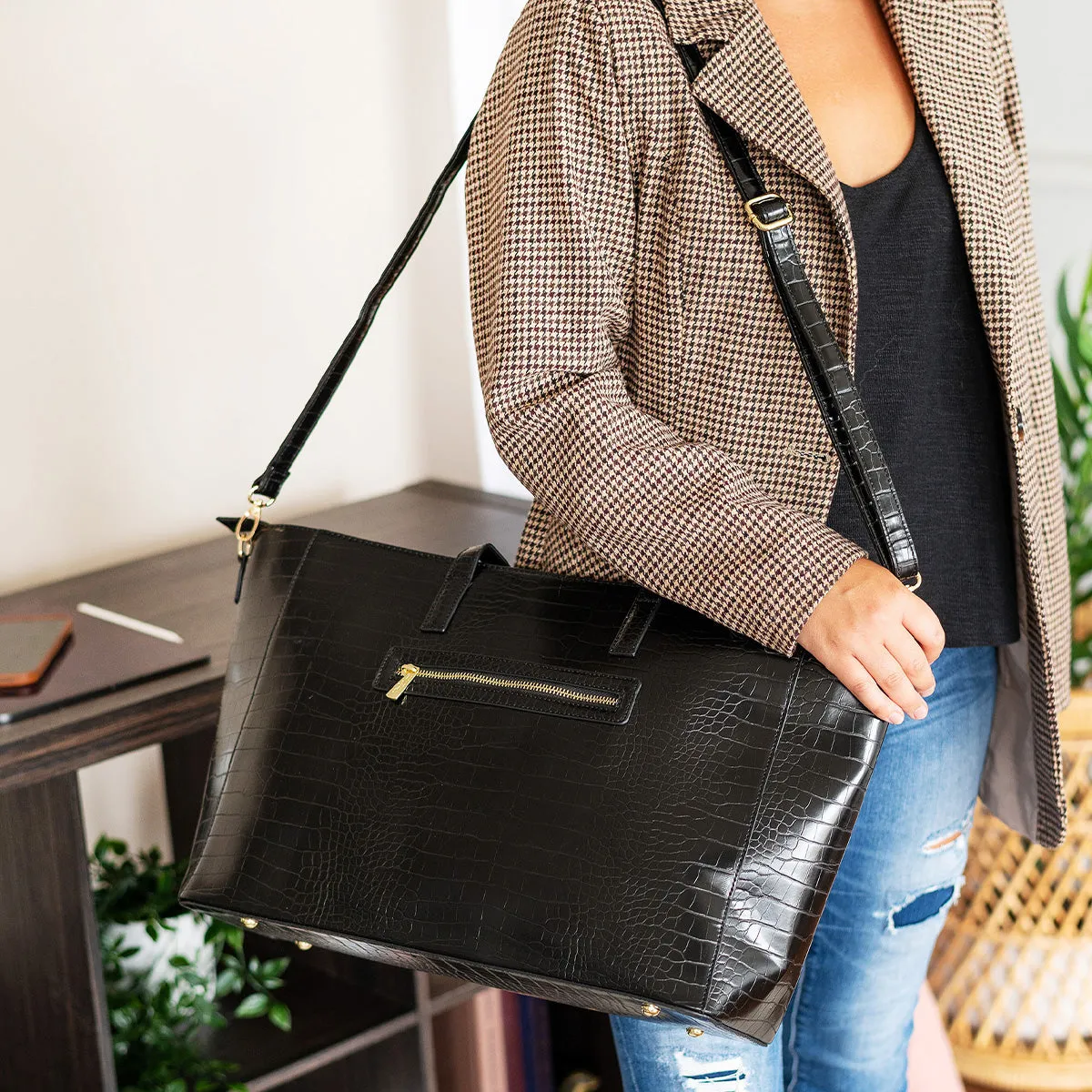 Black Crocodile Michelle Work Purse by Viv &  Lou