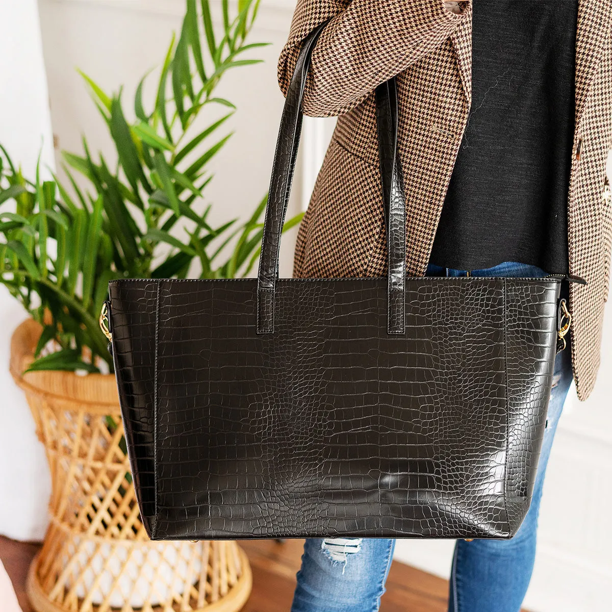 Black Crocodile Michelle Work Purse by Viv &  Lou
