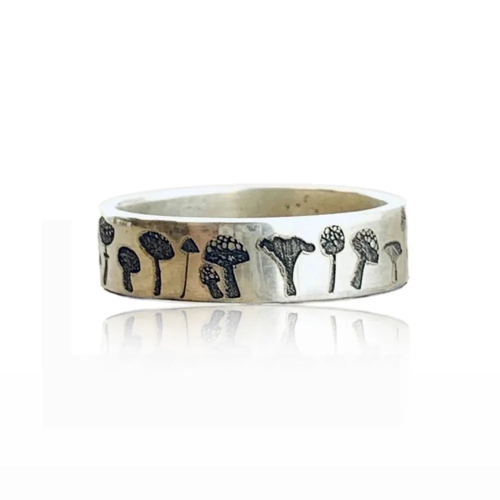 Bohemian Delicate Handmade Carved Flower Rings Vintage Mushroom Ring For Women Girls Wedding Band Best Christmas Birthday Gift
