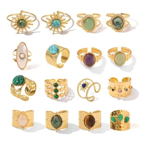 Bohemian Style Natural Stones Malachite Rings