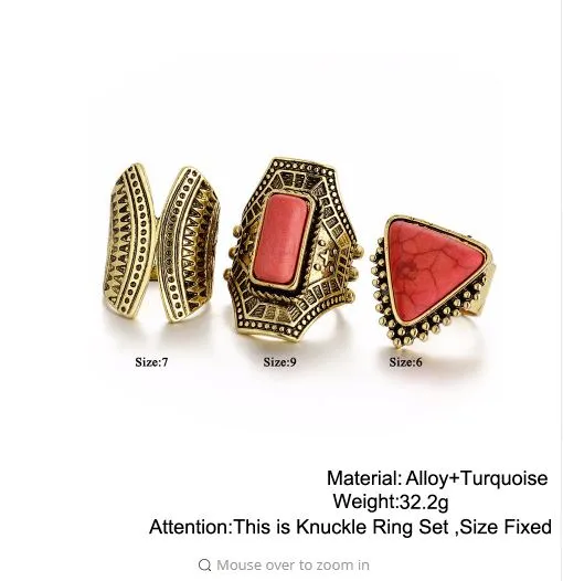 Boho 3 piece ring set