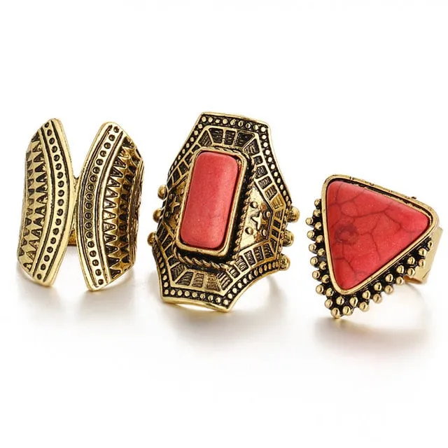 Boho 3 piece ring set