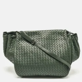 Bottega Veneta Green Intrecciato Leather Flap Messenger Bag