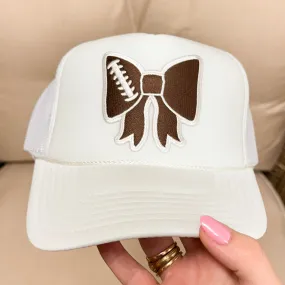 Bow and Goal Mesh Trucker Hat in White and Brown