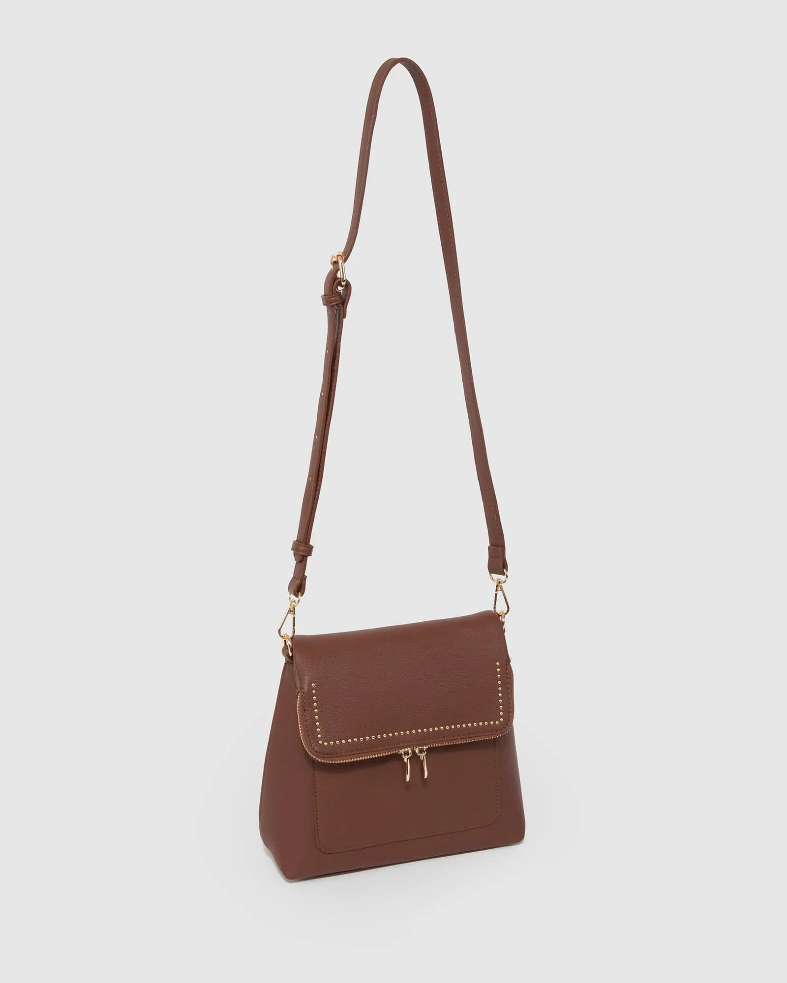 Brown Chloe Flap Over Crossbody Bag