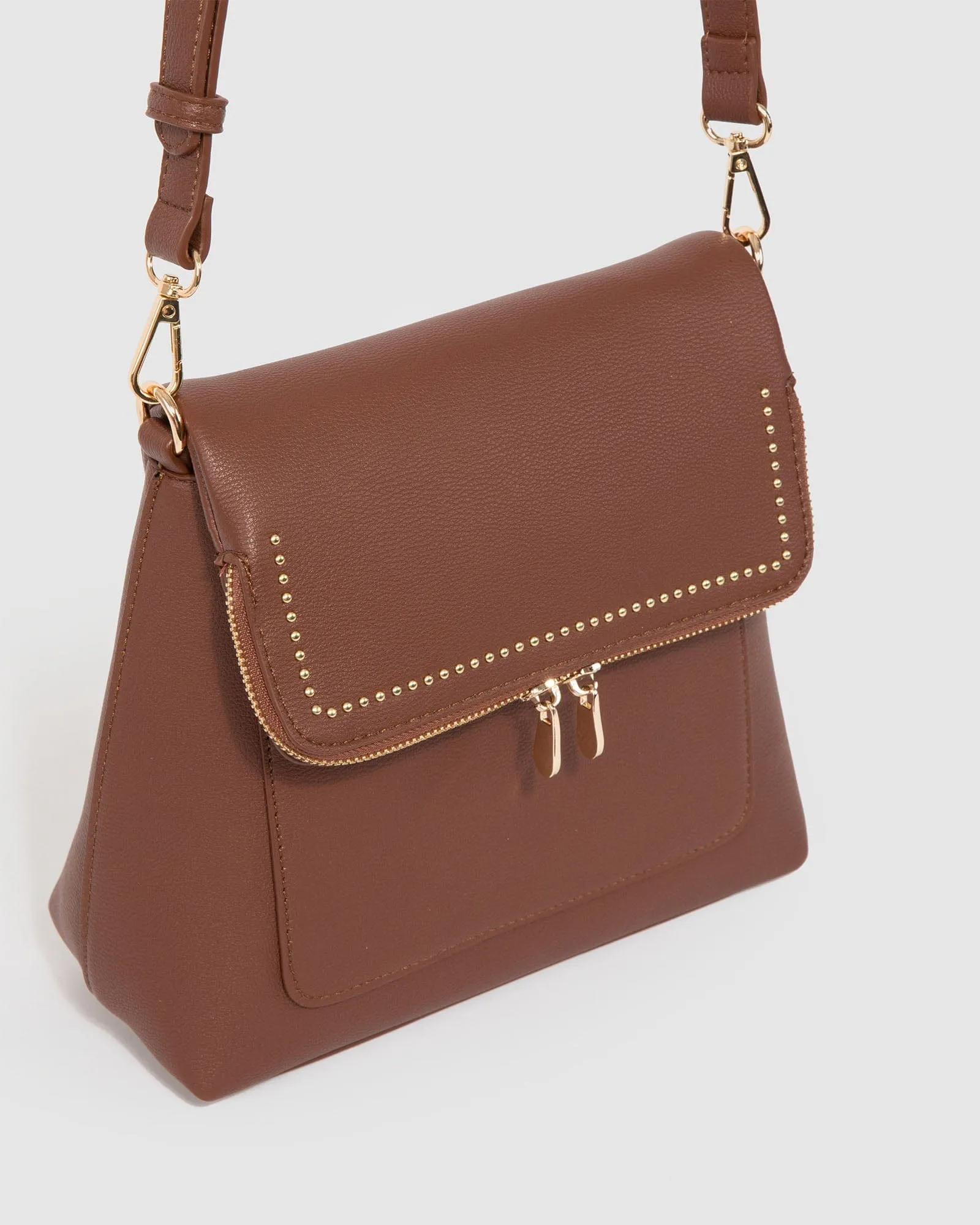 Brown Chloe Flap Over Crossbody Bag