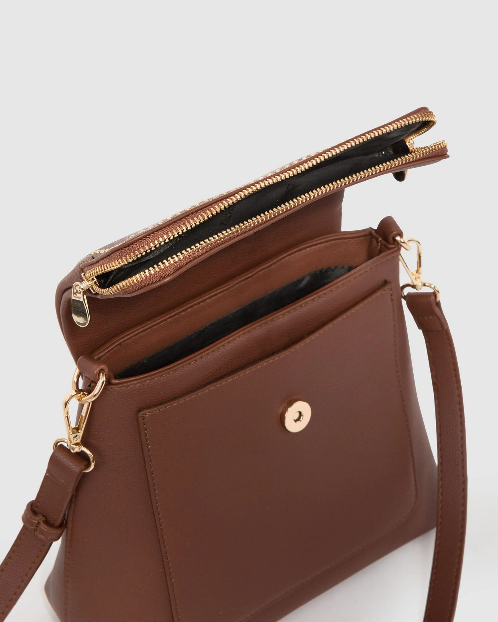 Brown Chloe Flap Over Crossbody Bag
