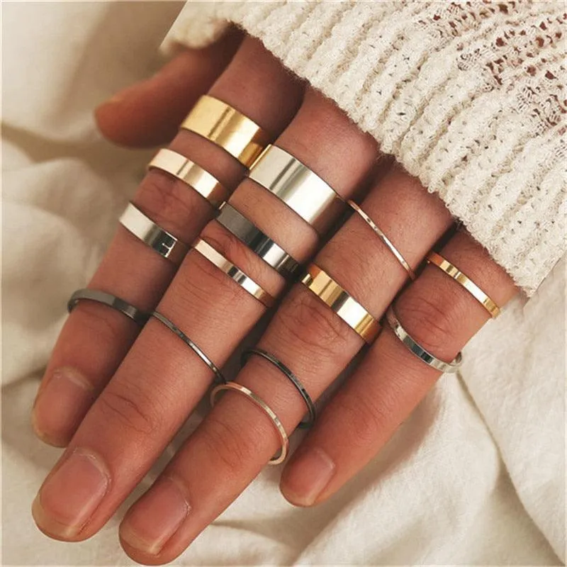 Charming 12-Piece Bohemian Gold Crystal Ring Set - Elegant Jewelry Collection for Women