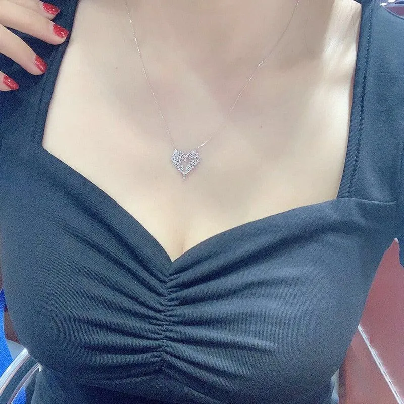Chic Design Love Heart Pendant Necklace for Women Cubic Zirconia