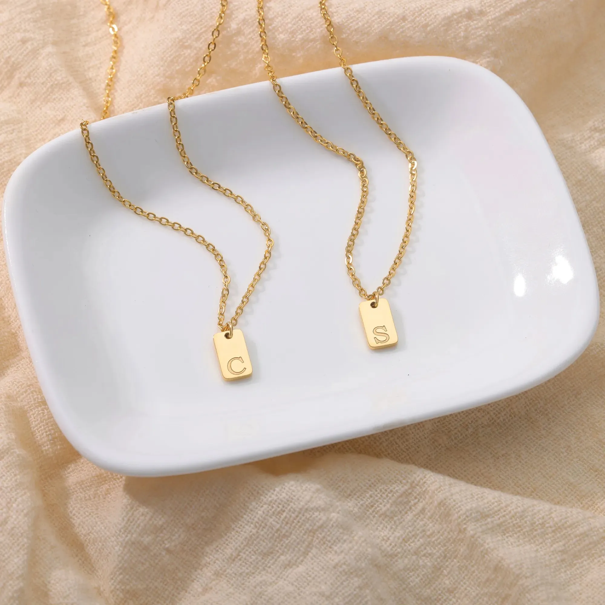 Engraved Initial Letter Necklaces For Women Tiny Stainless Steel Square Pendant Necklace Aesthetic Birthday Jewelry Gift 2023