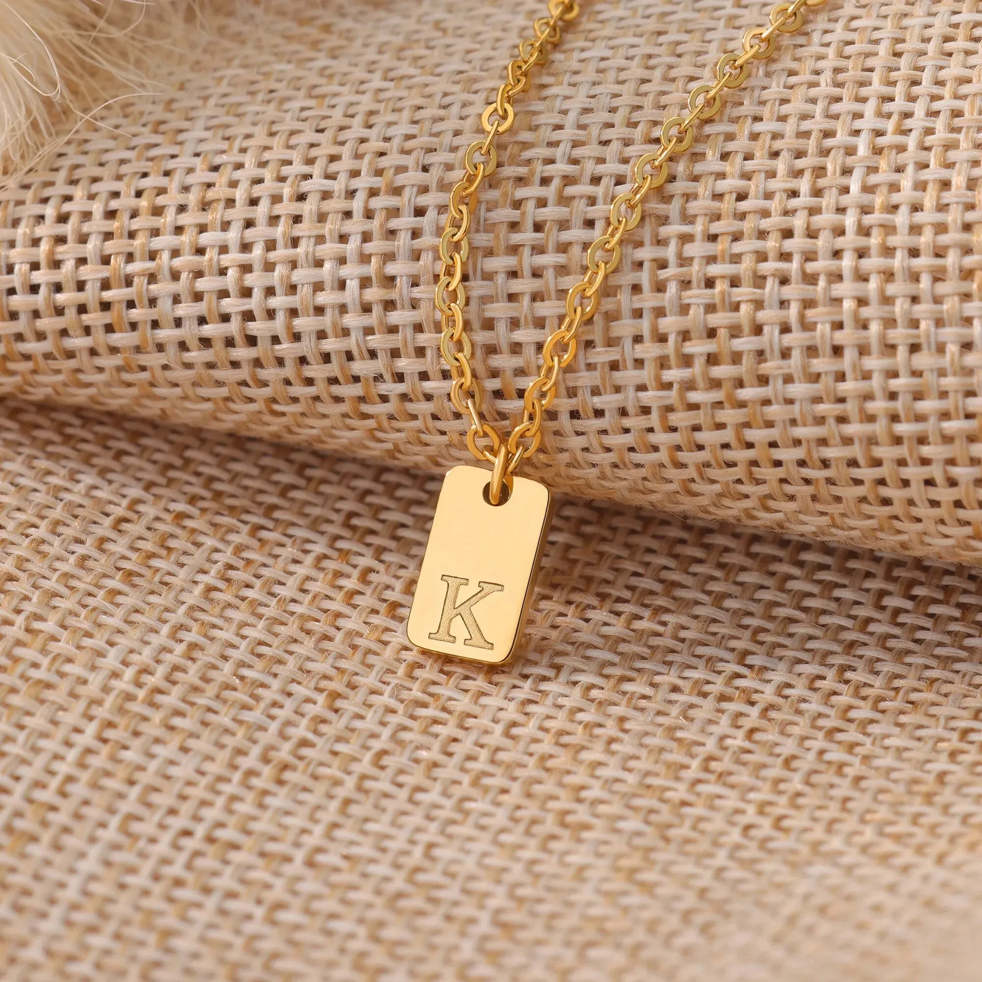 Engraved Initial Letter Necklaces For Women Tiny Stainless Steel Square Pendant Necklace Aesthetic Birthday Jewelry Gift 2023