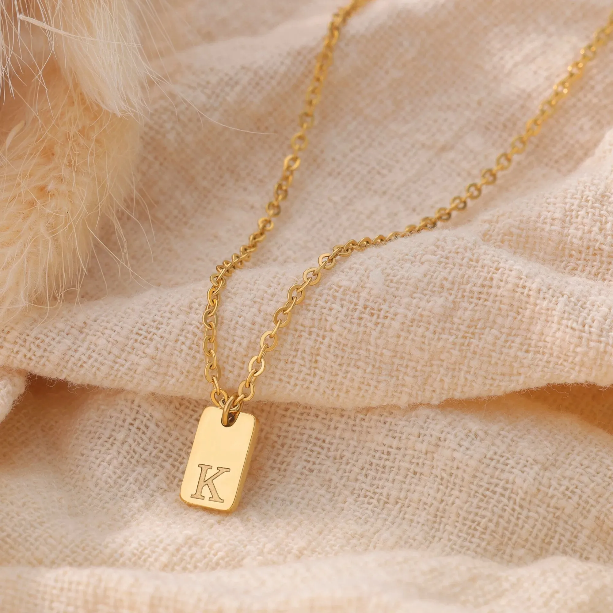 Engraved Initial Letter Necklaces For Women Tiny Stainless Steel Square Pendant Necklace Aesthetic Birthday Jewelry Gift 2023