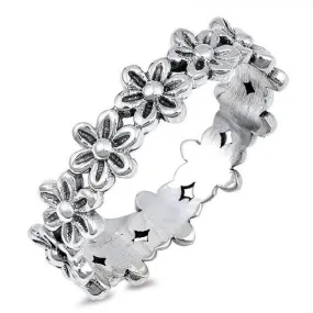 Flower Band Sterling Silver Ring